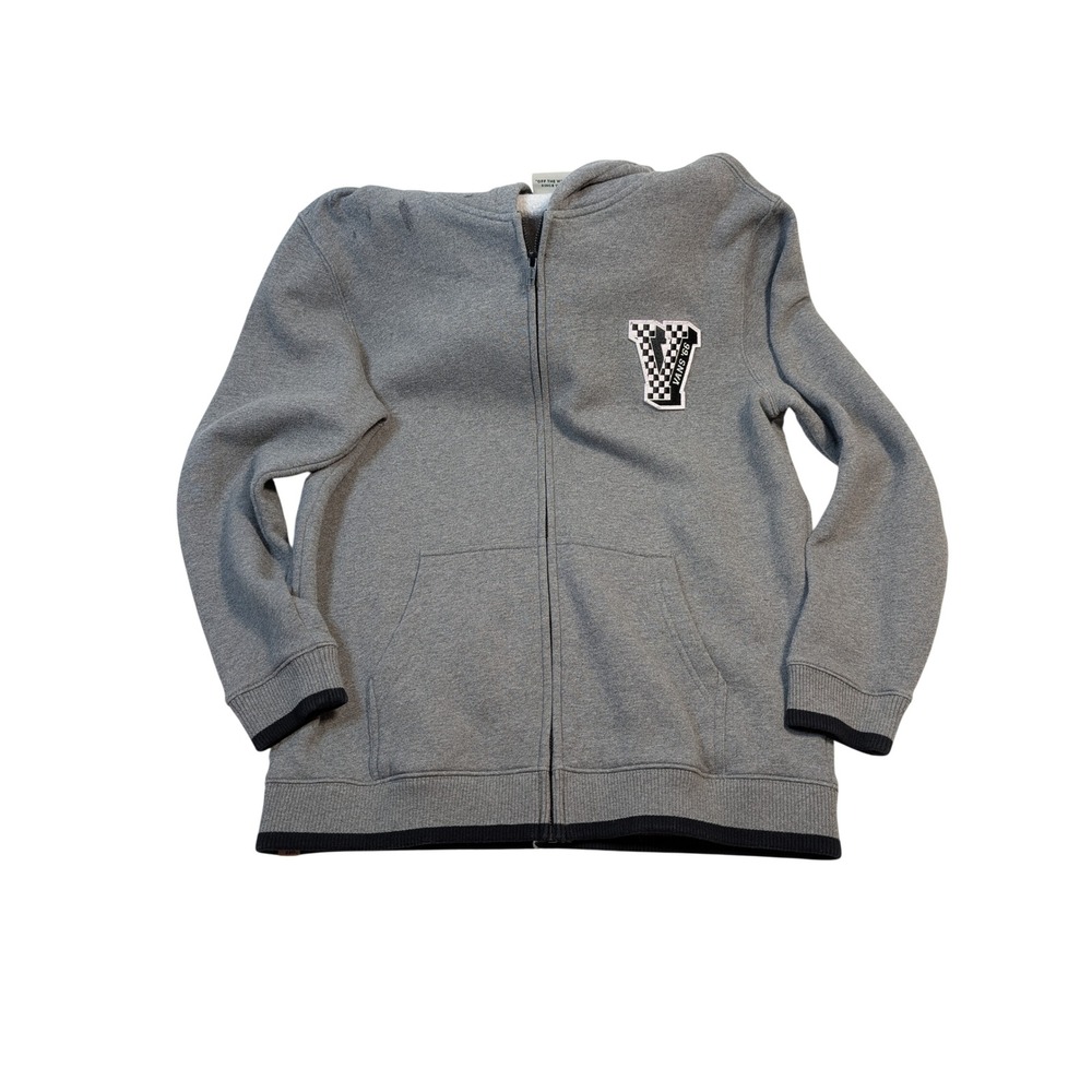 Vans Boys Full Zip Checkerboard Varsity Hoodie XL Gray